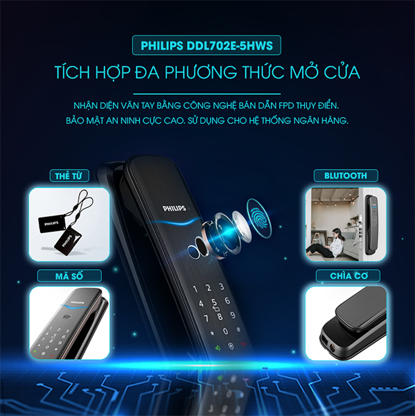 Khóa cửa vân tay kèm chuông hình Philips ddl702-1hws - ảnh 2