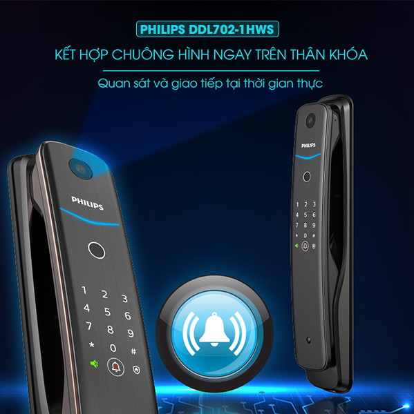 Khóa cửa vân tay kèm chuông hình Philips ddl702-1hws - ảnh 2