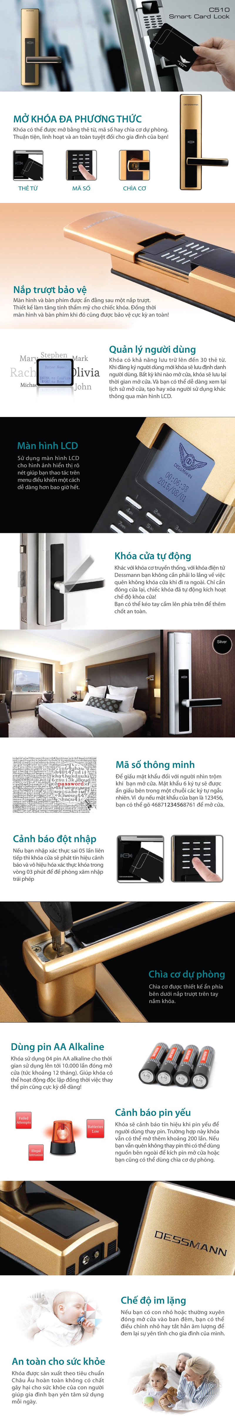 Khóa cửa mã số thẻ từ Dessmann C510 - ảnh 1