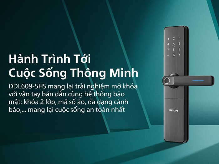 Khóa cửa vân tay, mã số, thẻ từ Philips DDL609-5HS - ảnh 1
